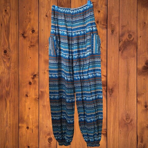 Women's Small??? Boho Hippie Aladdin Haren Elastic Waist Colorful Pants - Picture 6 of 6